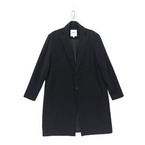 Wax London Men S Sasso Top Coat Navy Blue Wool Twill Ribbed Relaxed Oversized